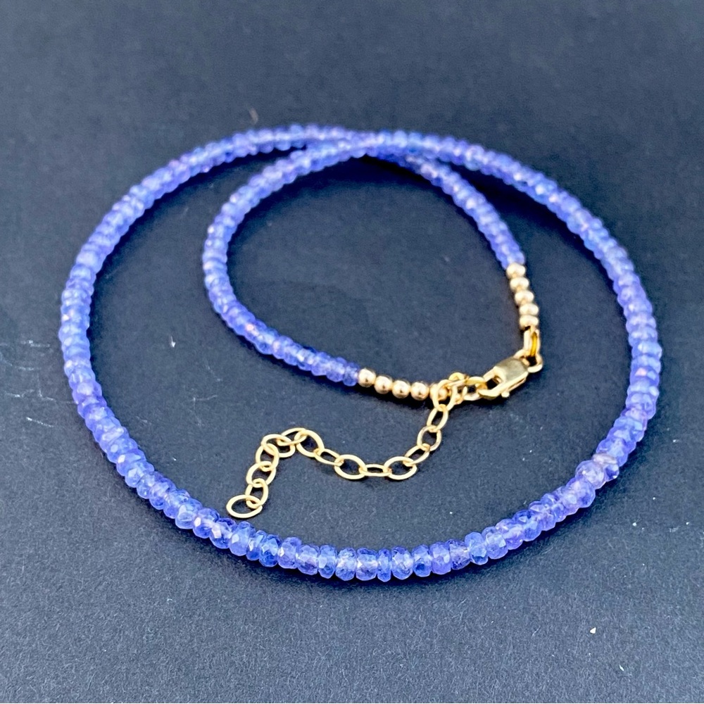 Tanzanite Necklace Choker Beaded 14k Gold Filled purple Gemstone bead necklace - Picture 6 of 9